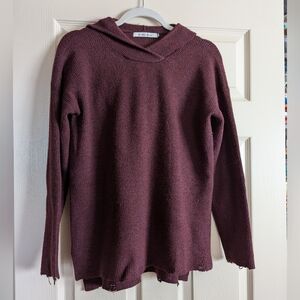 Stitches & Stripes Women's Burgundy Hooded Sweater Size Medium Rough Edges